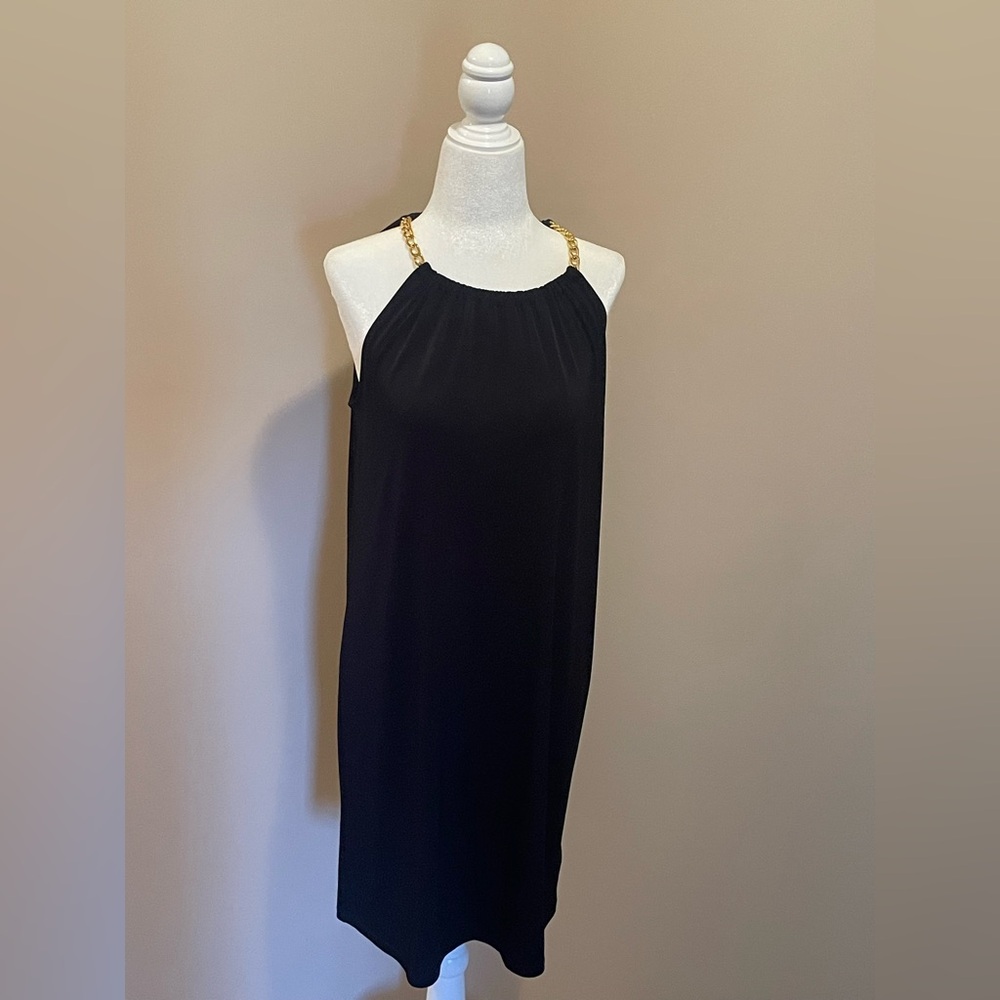 Michael Kors Black Halter Dress with Gold Chain Accents